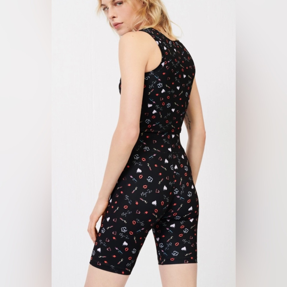 Maje Bike Shorts Stretch Black Multicolor  Printed Design Logo S/M FR 38 NWT